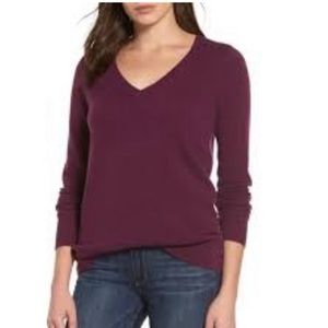 Halogen 100% Cashmere Sweater Womens Small Purple V Neck Pullover Long Sleeve